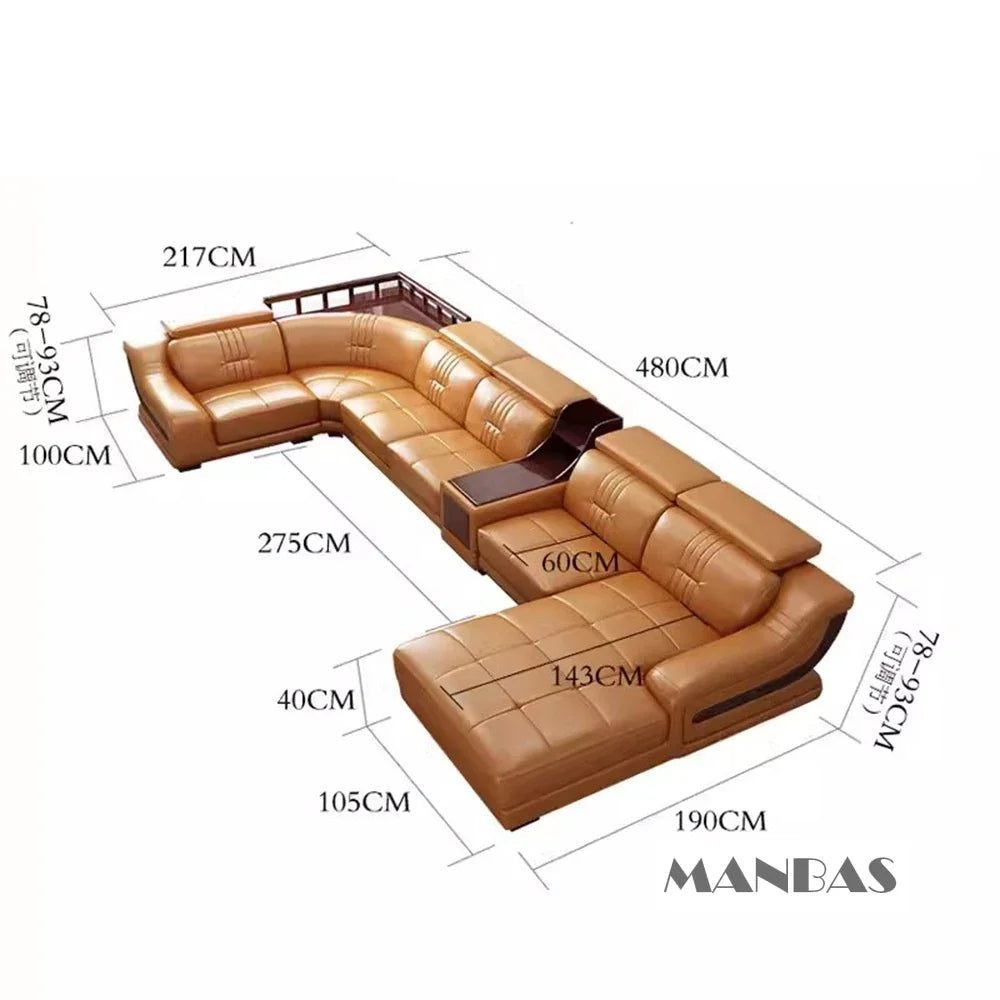 MANBAS Premium Italian Genuine Leather Sofa Set Big Sectional Couch Living Room