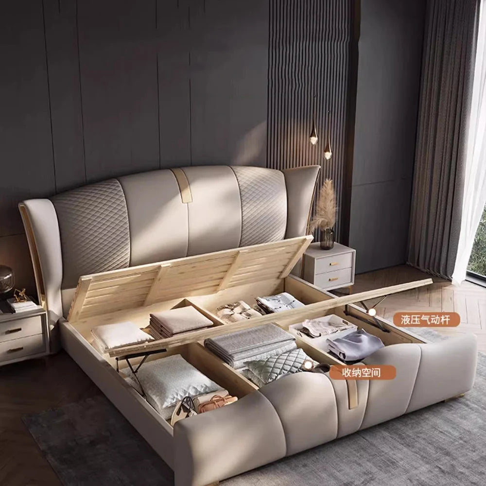 Upholstered Luxury Bed Vanity Minimalist Metal Leg Support Bed Sleeping