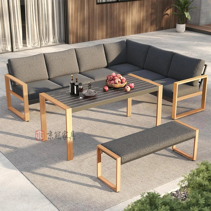 %a 4-Piece Modern Aluminum Patio Furniture Sets,Faux Wood Grain Finish Frame