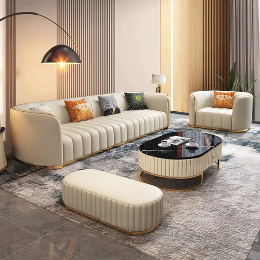 Furniture sofa Italian light luxury leather sofa small apartment living room