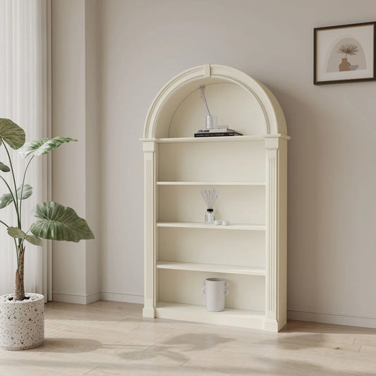 French Cream Arched Bookshelf Vintage Display Cabinet Living Room Mid-Century
