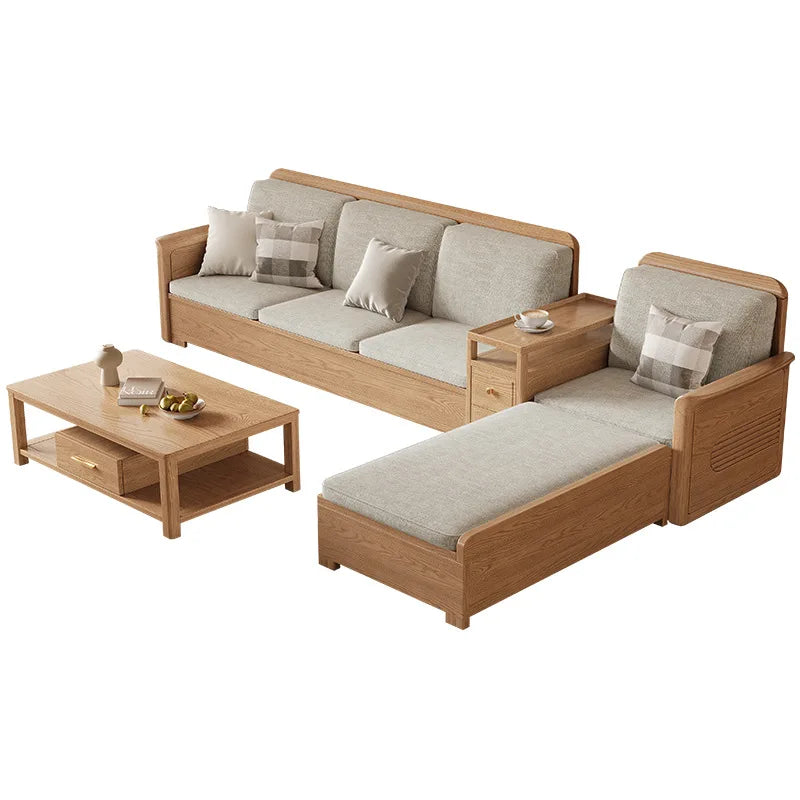 Nordic ash wood solid wood sofa combination fabric sofa modern simple