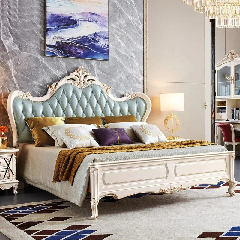 Wooden Modern Bed Frame Double Storage Space Twin Headboards Double Bed