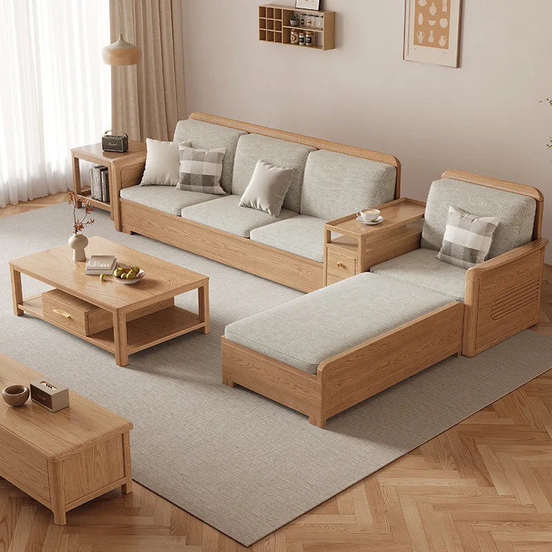 Nordic ash wood solid wood sofa combination fabric sofa modern simple