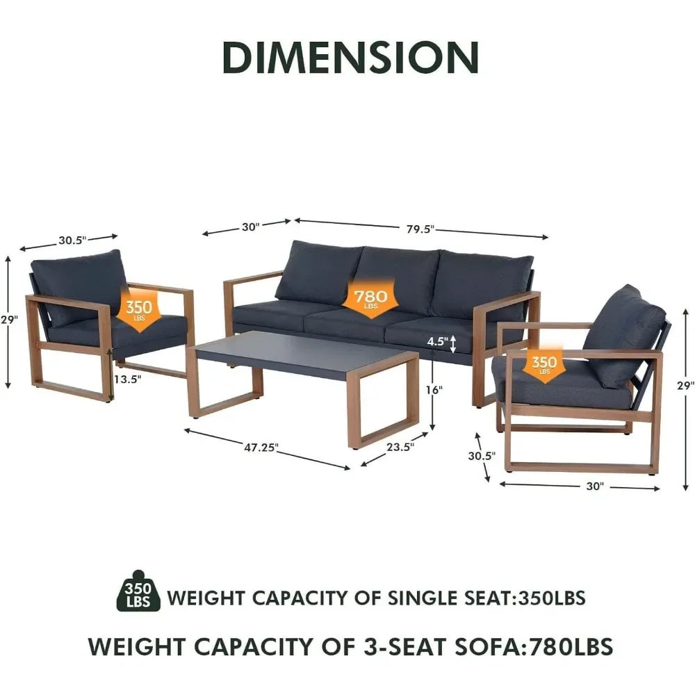 %a 4-Piece Modern Aluminum Patio Furniture Sets,Faux Wood Grain Finish Frame