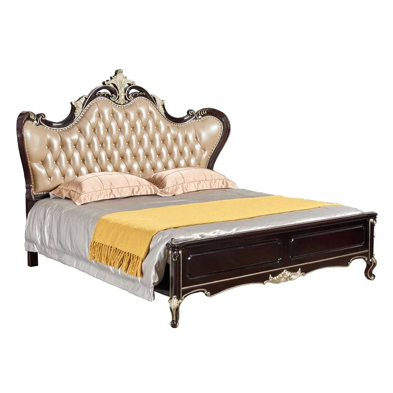 Wooden Modern Bed Frame Double Storage Space Twin Headboards Double Bed