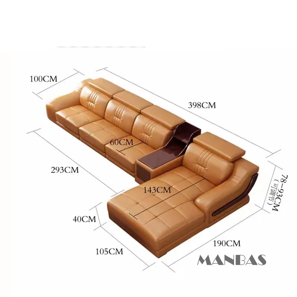 MANBAS Premium Italian Genuine Leather Sofa Set Big Sectional Couch Living Room