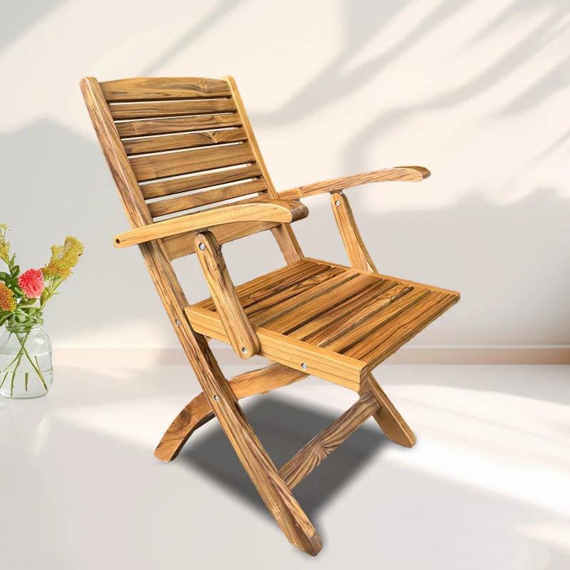 3Pcs Foldable Teak Outdoor Furniture Set Space-Saving Garden Table/Chairs
