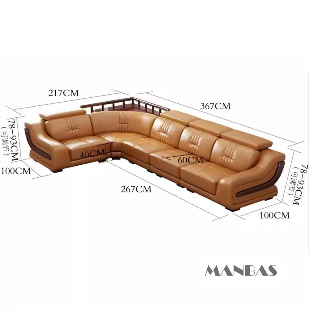MANBAS Premium Italian Genuine Leather Sofa Set Big Sectional Couch Living Room