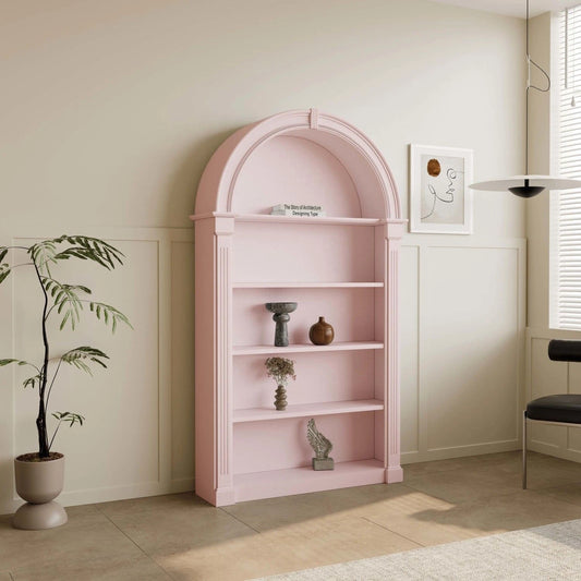 French Cream Arched Bookshelf Vintage Display Cabinet Living Room Mid-Century