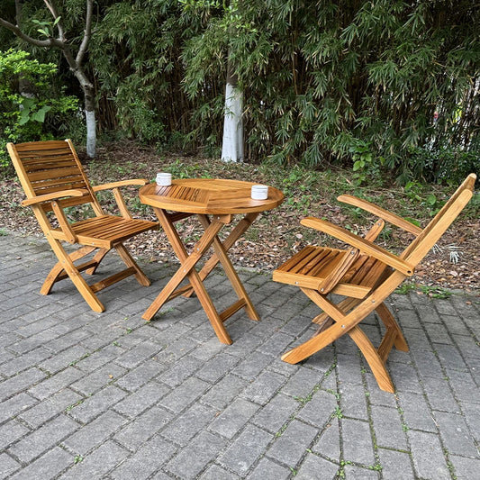 3Pcs Foldable Teak Outdoor Furniture Set Space-Saving Garden Table/Chairs