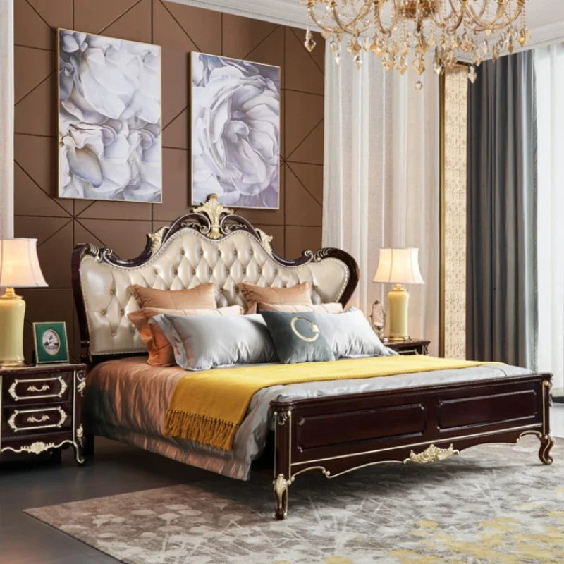 Wooden Modern Bed Frame Double Storage Space Twin Headboards Double Bed