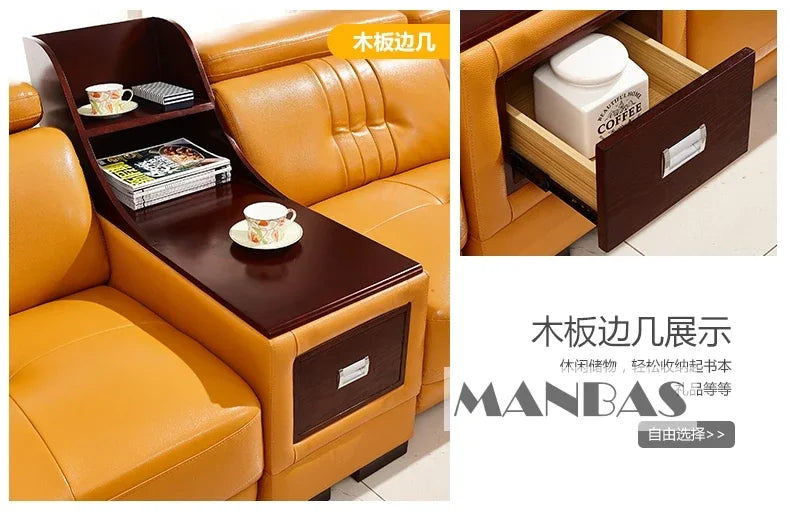 MANBAS Premium Italian Genuine Leather Sofa Set Big Sectional Couch Living Room