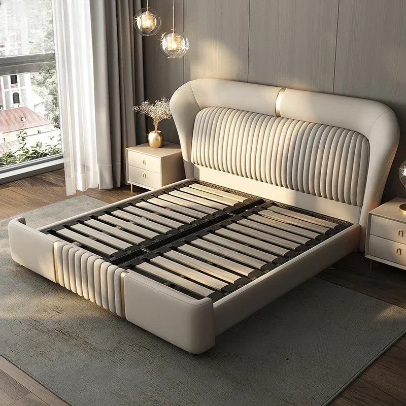 Gold 200× 180 Double Bed Storage Luxury Leather Big Hotel Bedroom Beds