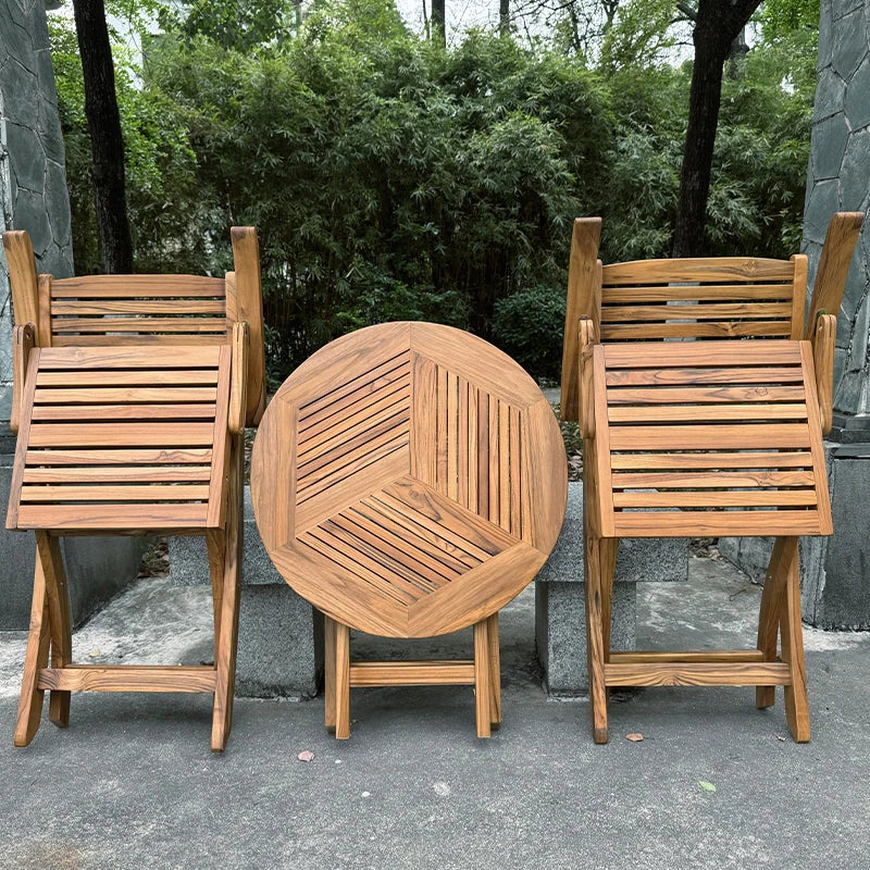 3Pcs Foldable Teak Outdoor Furniture Set Space-Saving Garden Table/Chairs