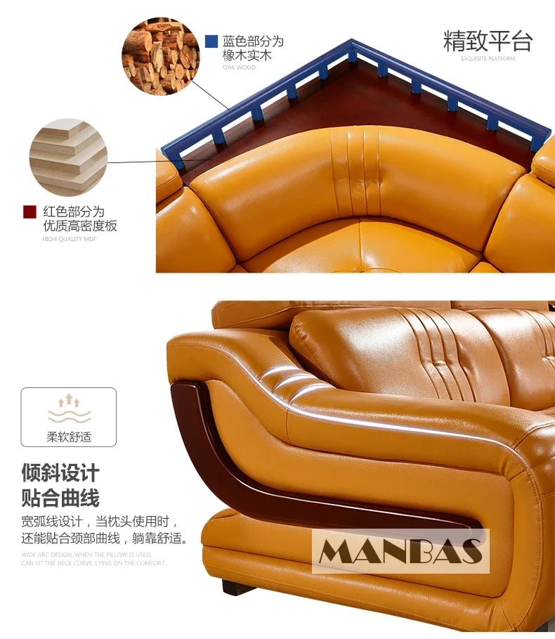 MANBAS Premium Italian Genuine Leather Sofa Set Big Sectional Couch Living Room