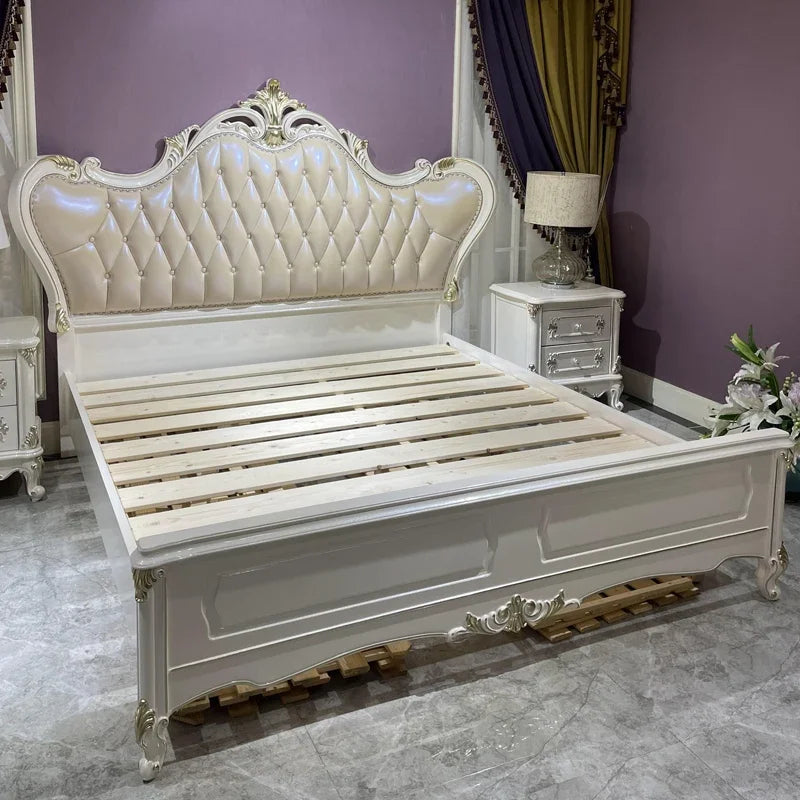 Wooden Modern Bed Frame Double Storage Space Twin Headboards Double Bed