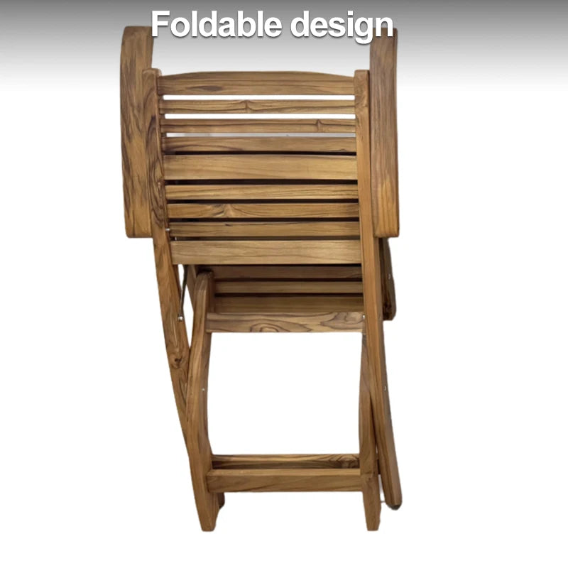 3Pcs Foldable Teak Outdoor Furniture Set Space-Saving Garden Table/Chairs