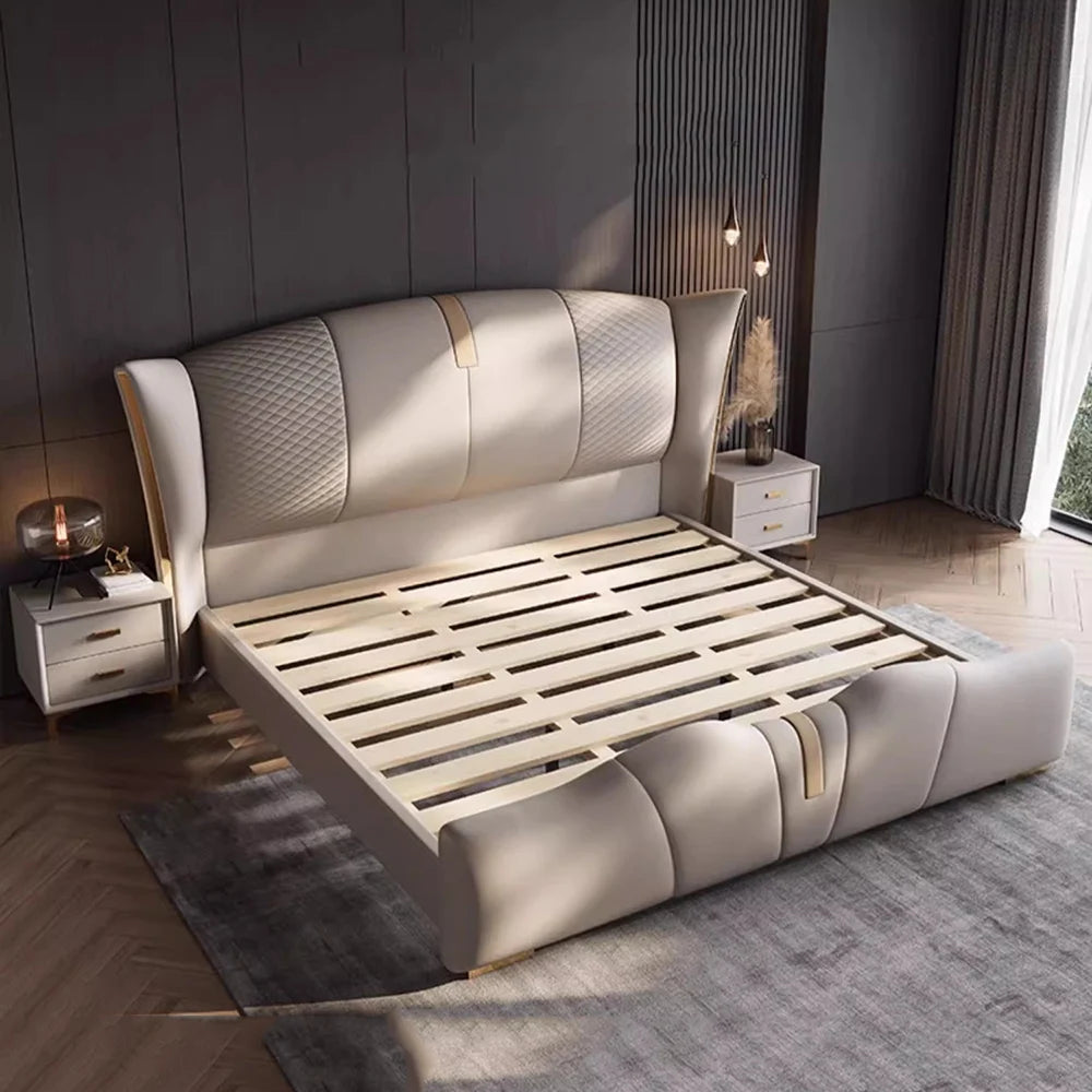 Upholstered Luxury Bed Vanity Minimalist Metal Leg Support Bed Sleeping