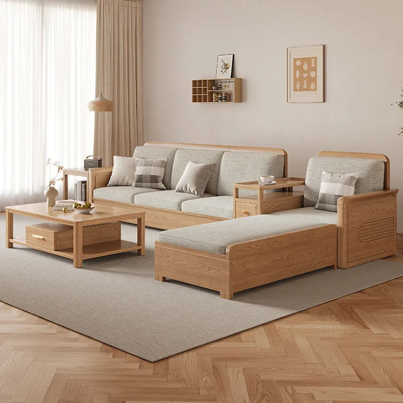 Nordic ash wood solid wood sofa combination fabric sofa modern simple