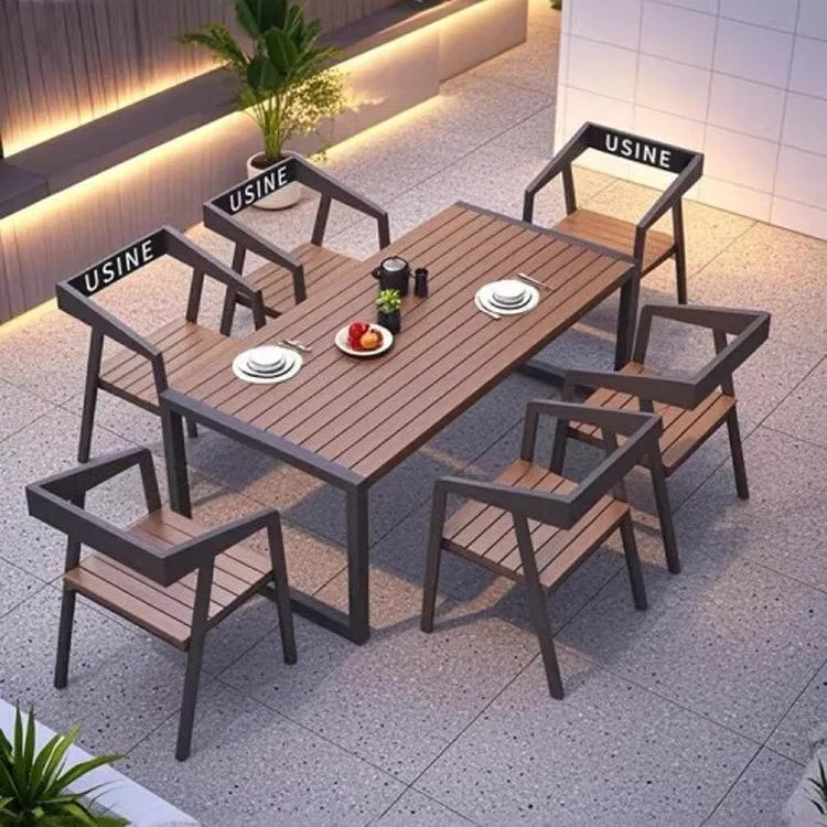 Extendable Garden Table Wood Outdoor Table and Chairs Set 12 Places Dining Set