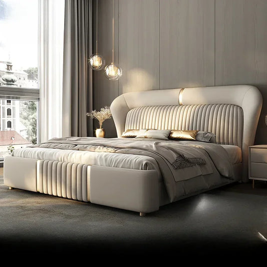 Gold 200× 180 Double Bed Storage Luxury Leather Big Hotel Bedroom Beds
