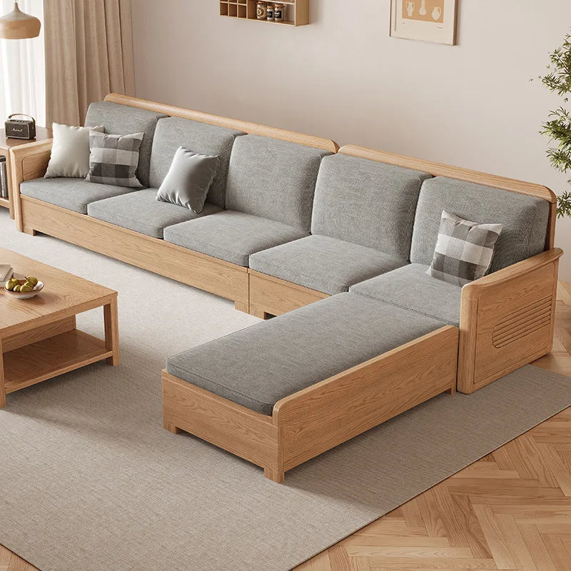 Nordic ash wood solid wood sofa combination fabric sofa modern simple