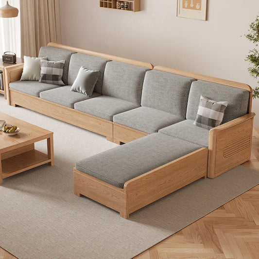 Nordic ash wood solid wood sofa combination fabric sofa modern simple