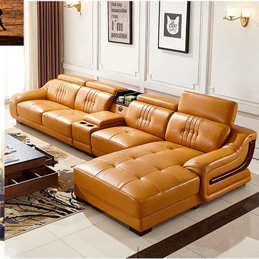 MANBAS Premium Italian Genuine Leather Sofa Set Big Sectional Couch Living Room