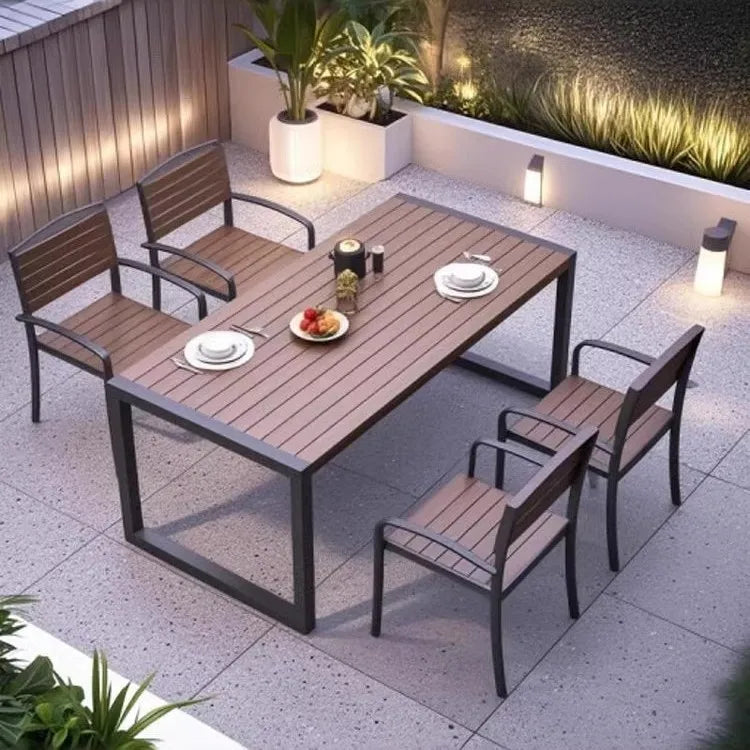 Extendable Garden Table Wood Outdoor Table and Chairs Set 12 Places Dining Set