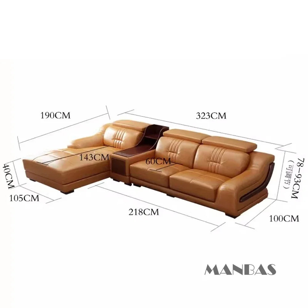 MANBAS Premium Italian Genuine Leather Sofa Set Big Sectional Couch Living Room