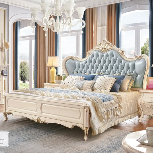 Wooden Modern Bed Frame Double Storage Space Twin Headboards Double Bed