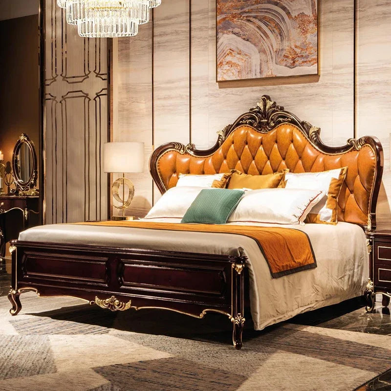 Wooden Modern Bed Frame Double Storage Space Twin Headboards Double Bed